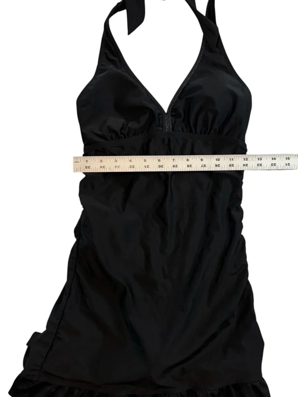 Love Your Assets Spanx Shaping Swim Dress Black Halter Ruched One Piece S